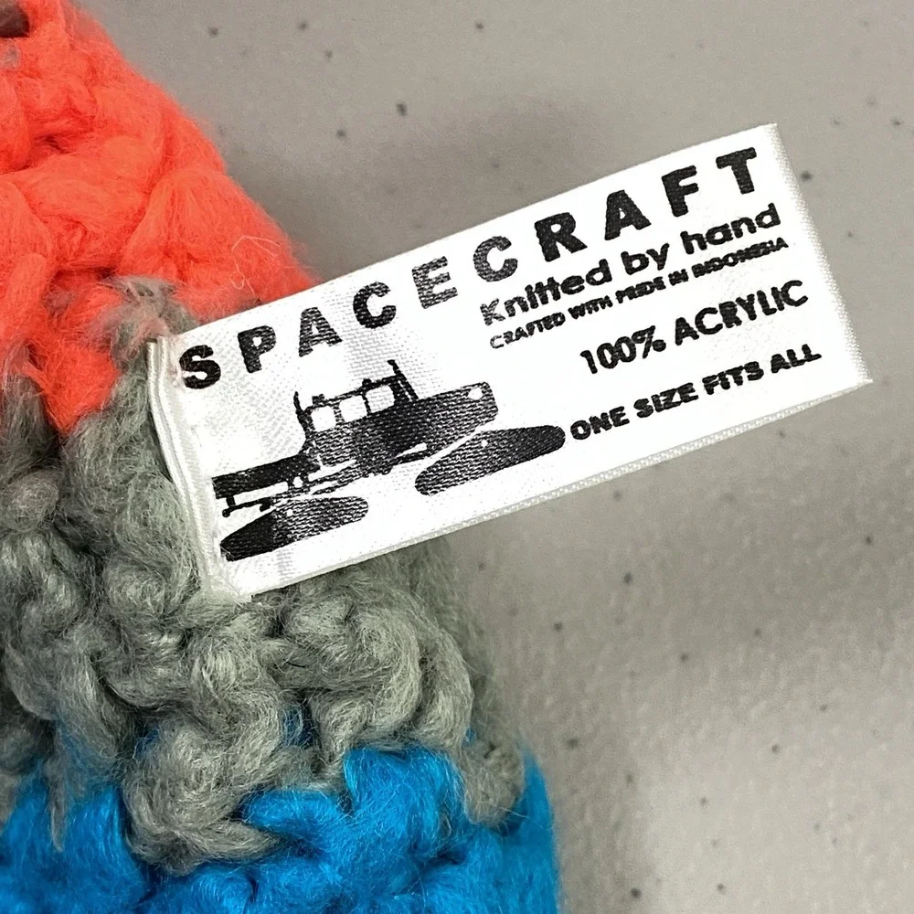Spacecraft Neon Pink & Blue Stripe Fuzzy Yarn Chunky Knit Ski Beanie Unisex OSFA